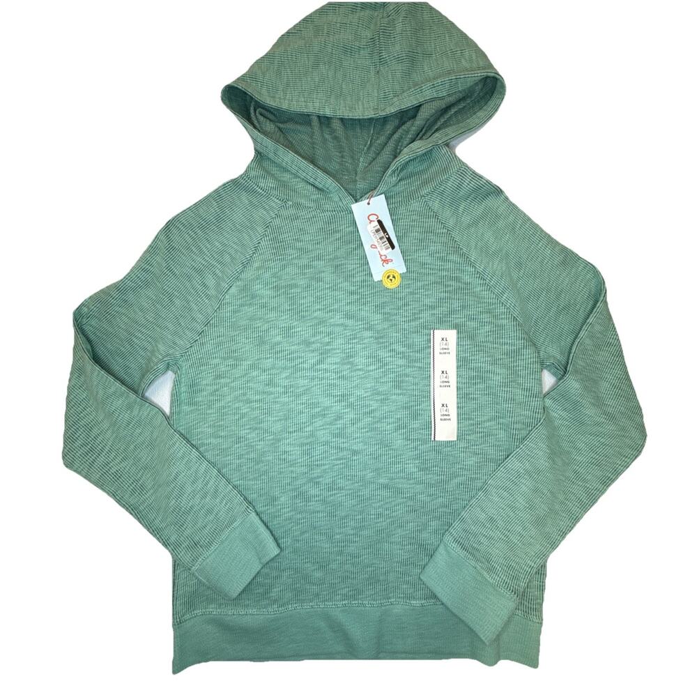 Cat & Jack Girls Size XL (14) Ocean Green Ribbed Hooded Sweatshirt Pullover